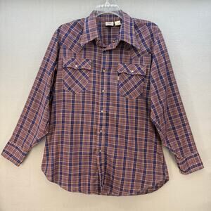 Levi Strauss & Co Shirt Men's XL Red Blue Plaid Western Cut Pearl Snaps Vintage